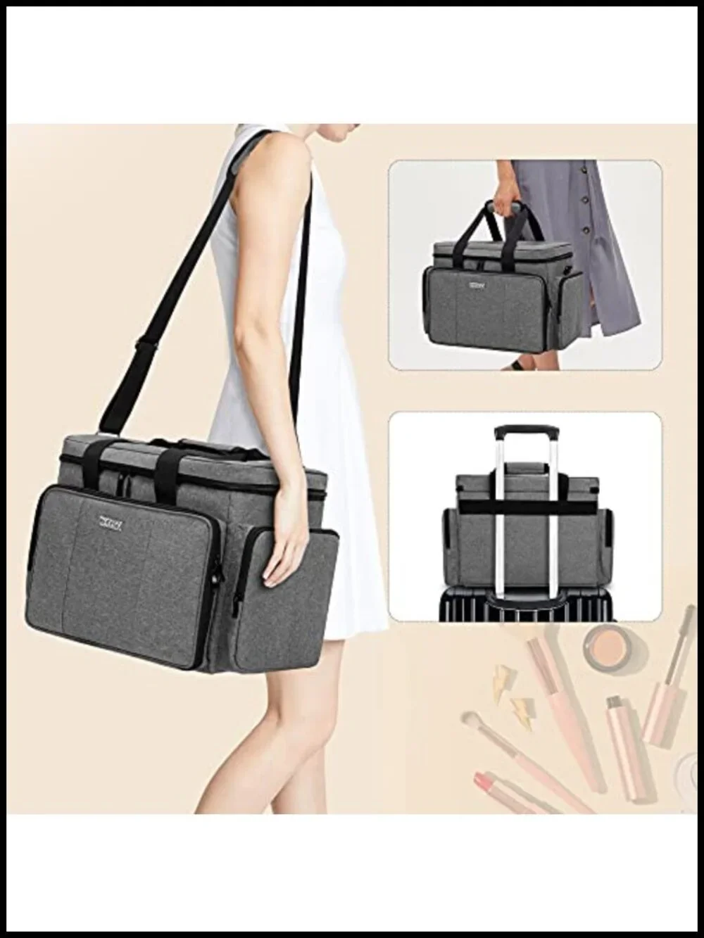 Large Travel Makeup Bag with Removable Dividers, Nylon Cosmetic Case